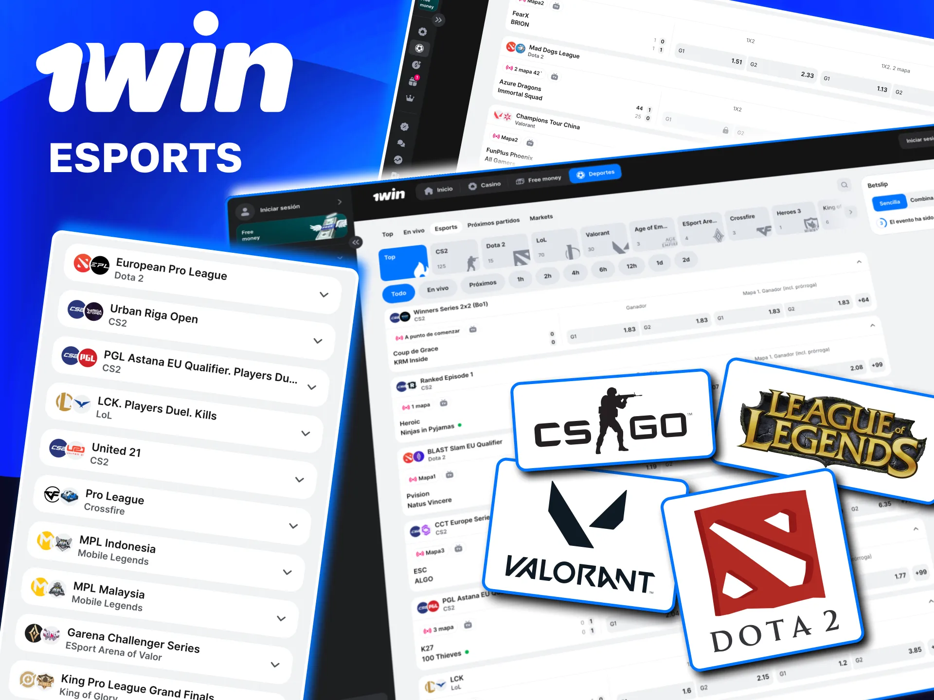 Juega eSports en 1win con CS2, Valorant y torneos internacionales.