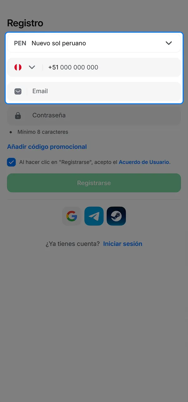 Rellena el formulario y regístrate en el casino 1win.