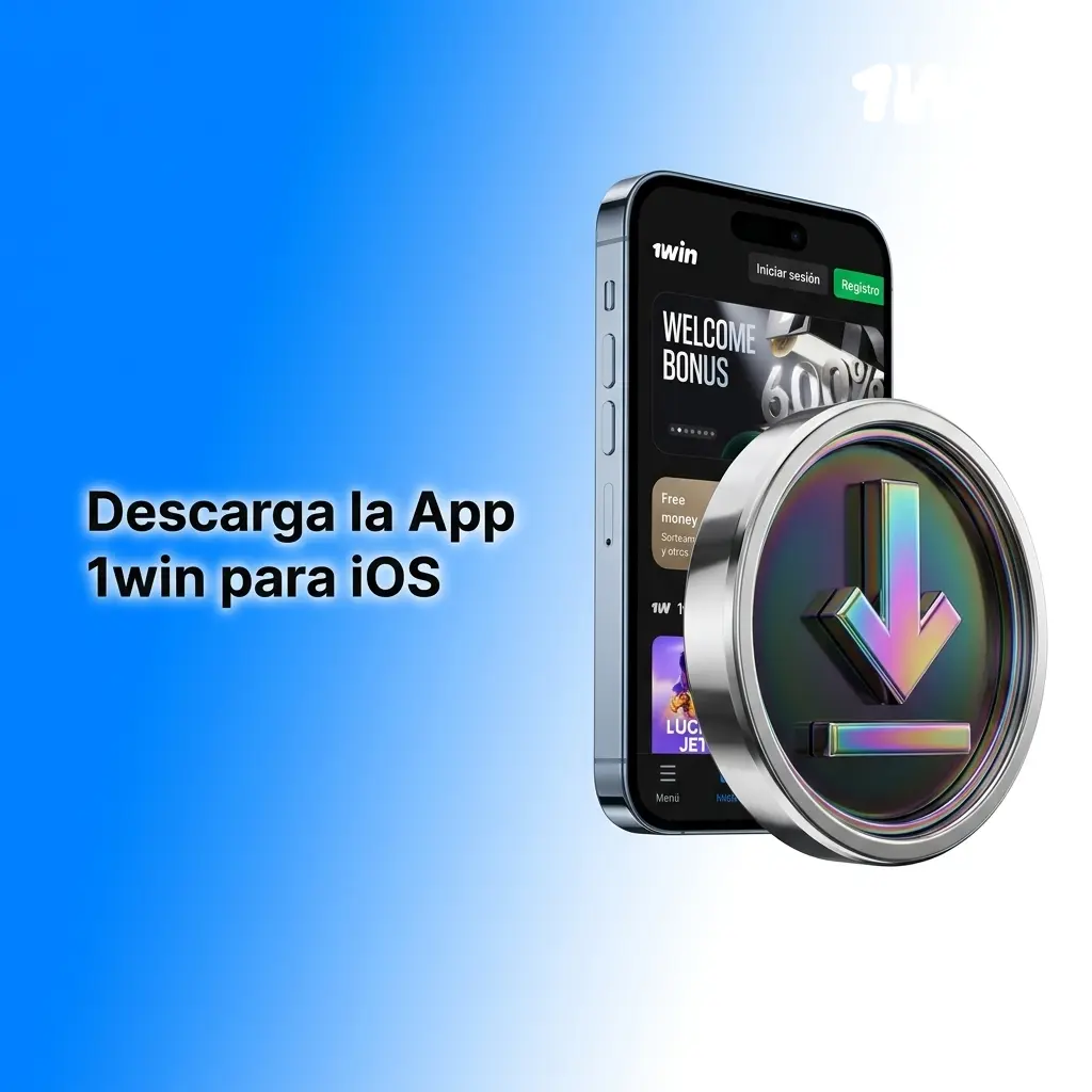 Pantalla de descarga de la aplicación móvil 1win para dispositivos iOS con instrucciones de instalación
